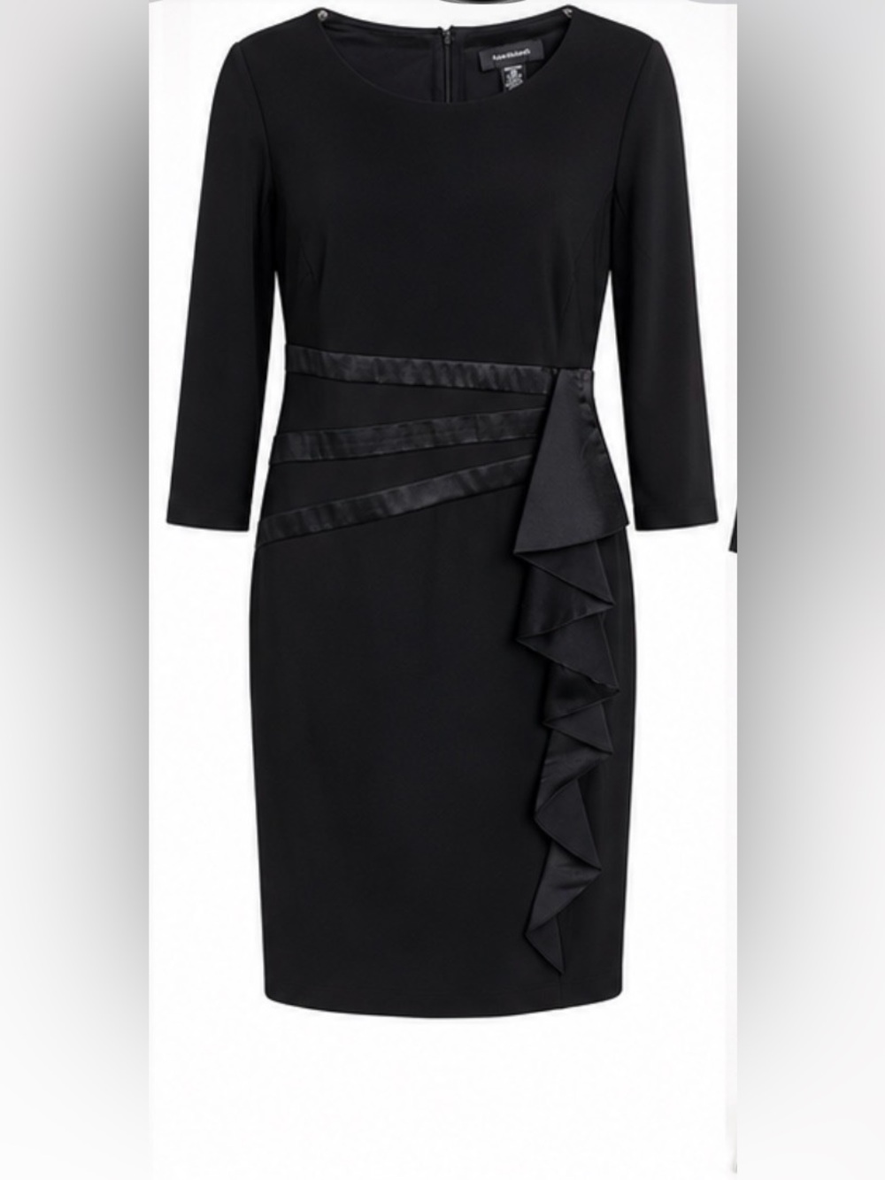 R&M Richards Black Long Sleeve Ruffle Sheath Dress 12 wedding evening holiday